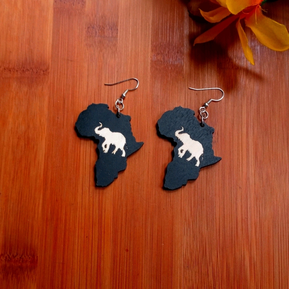 1PR Beautiful African Map Elephant Earrings Set - Picture 3 of 5